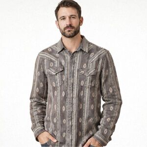 CODY JAMES MEN'S VOYAGER SOUTHWESTERN STRIPED LONG SLEEVE SNAP SHIRT LARGE